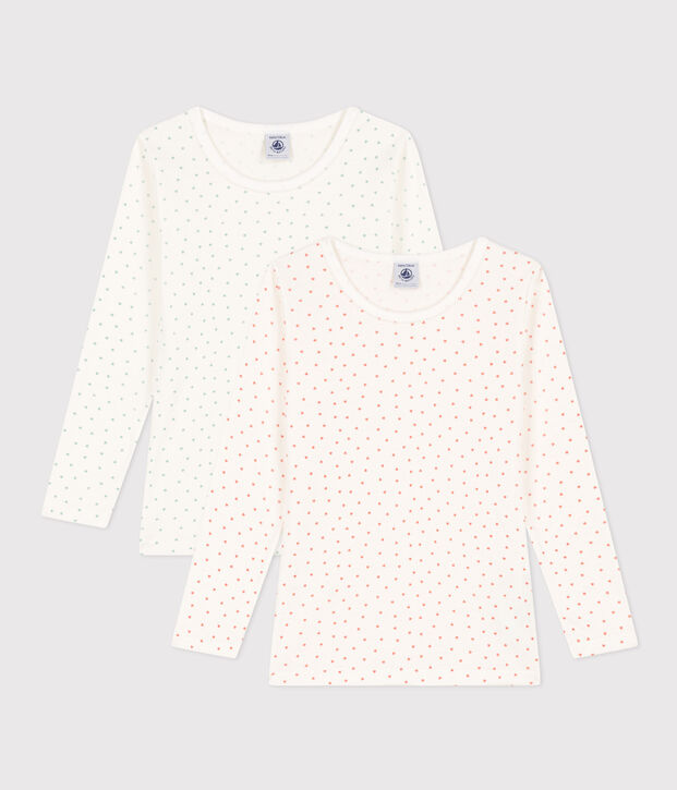 Lot de 2 tee shirts manches longues c&oelig;ur en coton petite fille multicouleur