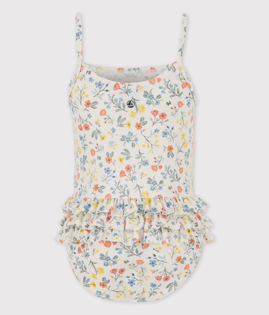Maillot de bain 1 pièce en matière recyclée bébé blanc MARSHMALLOW/blanc MULTICO