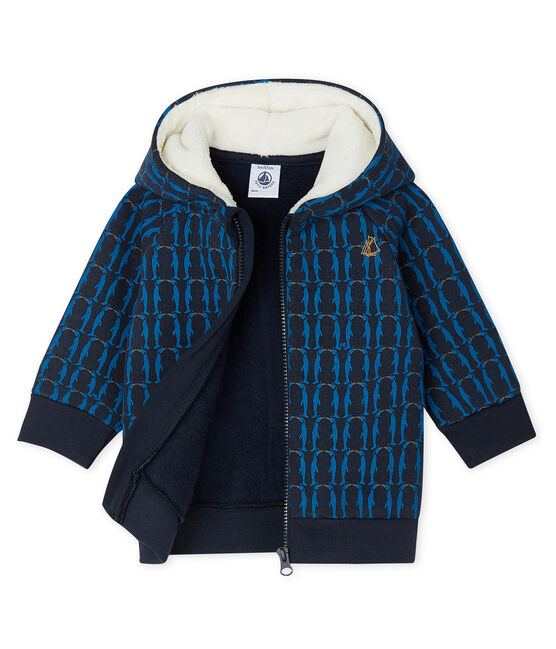 Sweatshirt met capuchon van molton met print en gevoerd met sherpa babyjongen blauw SMOKING/wit MULTICO