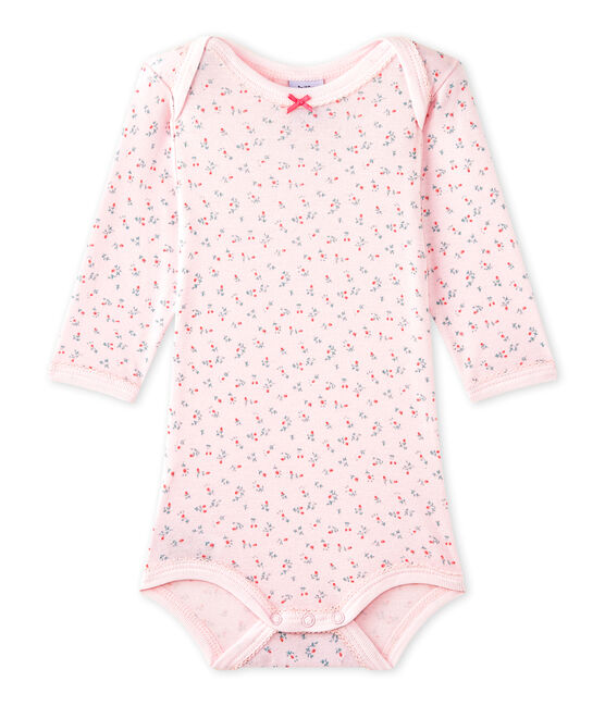 Body met lange mouwen en print voor babymeisjes roze VIENNE/wit MULTICO