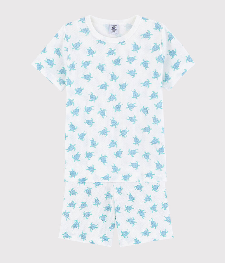 Kleine jongen-kleine meisjes schildpaddenpyjacourt van ultralicht katoen wit/multicouleur