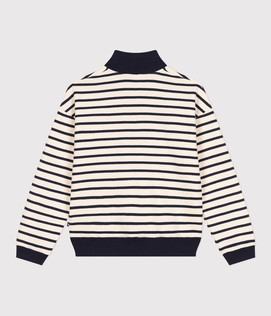 Sweatshirt van geruwde fleece met schipperskraag voor dames wit AVALANCHE/blauw SMOKING
