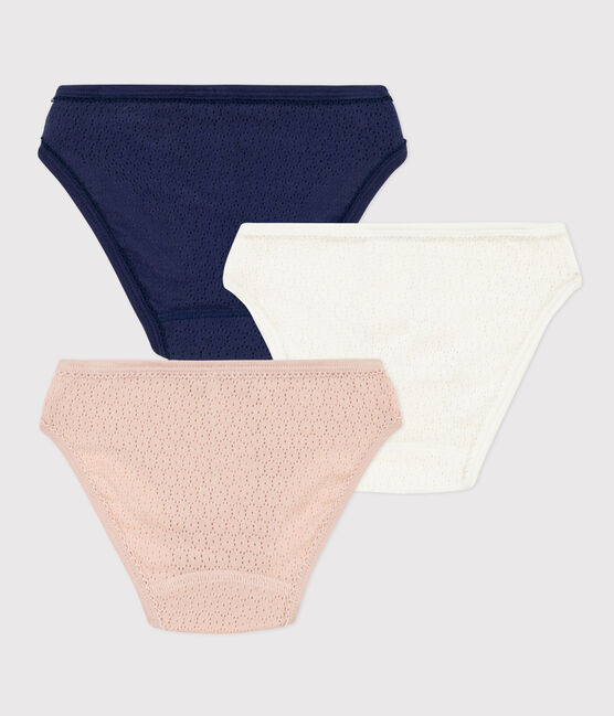 Set van 3 effen katoenen meisjesslips met ajour variante 1