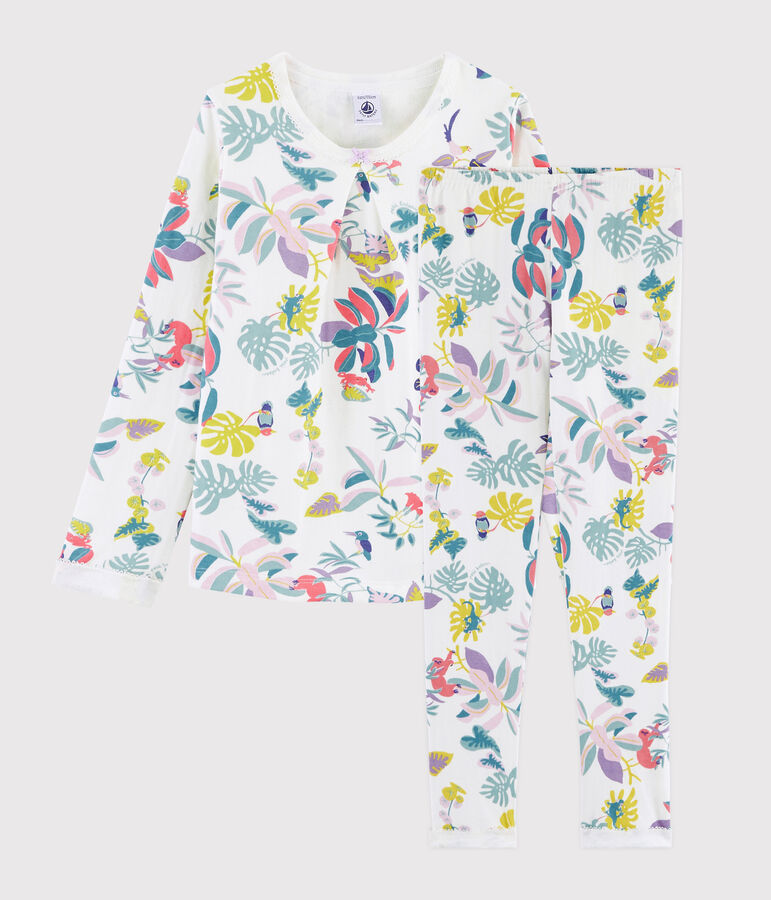 Meisjespyjama van tubic met jungleprint wit MARSHMALLOW/wit MULTICO