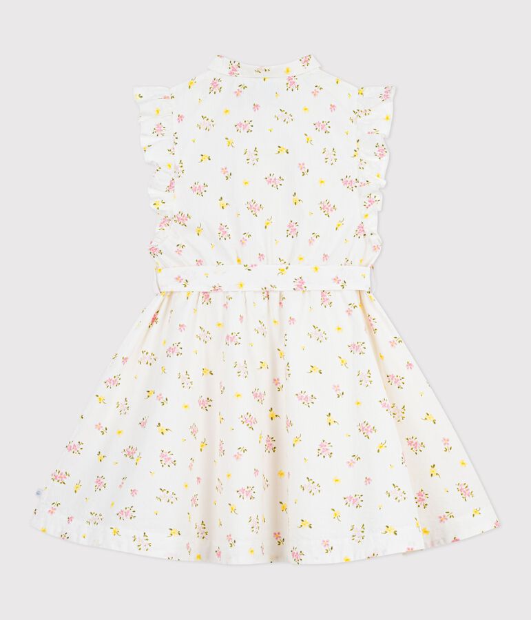 Robe sans manches enfant en coton imprim&eacute;e fleurs blanc/multicouleur