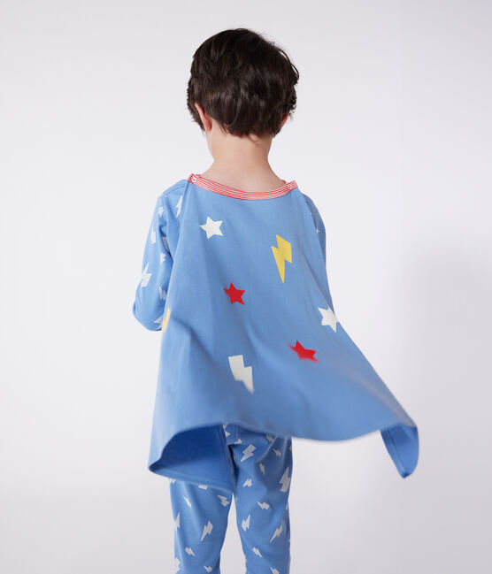 Korte lichtgevende verkleedpyjama van katoen met cape voor kinderen blauw ALASKA/wit MULTICO