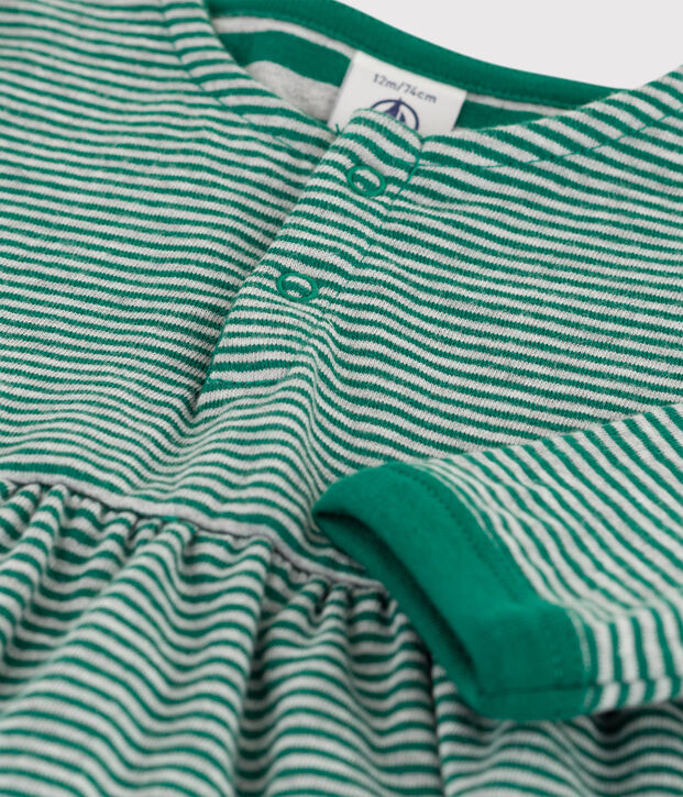 Robe manches longues ray&eacute;e milleraies b&eacute;b&eacute; en tubique vert/gris