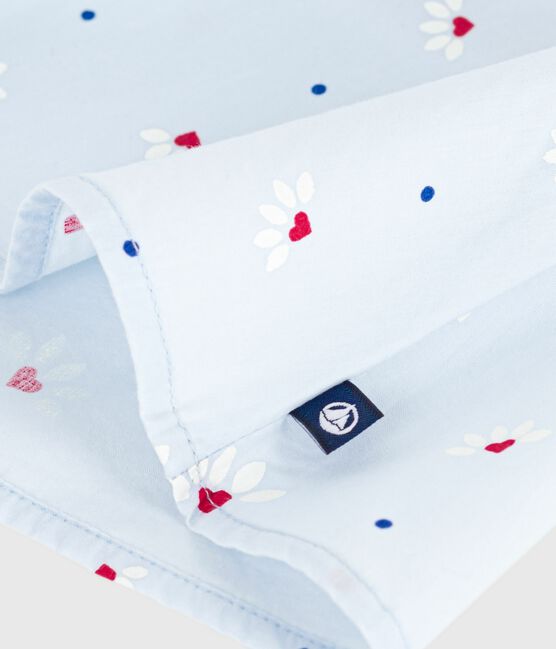 Blouse bébé en popeline de coton sans manches, imprimé fleurs bleu FRAICHEUR/blanc MULTICO