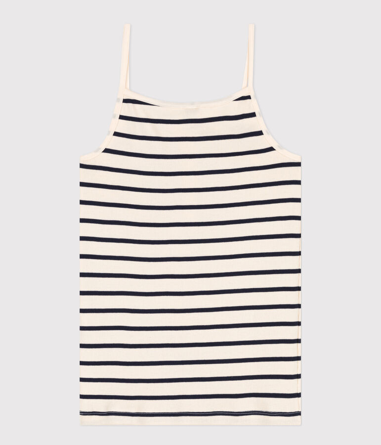 Chemise &agrave; bretelles en coton Femme blanc AVALANCHE/bleu SMOKING