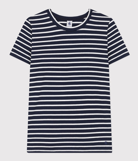 Le Droit, gestreept katoenen T-shirt met ronde hals voor dames blauw SMOKING/wit MARSHMALLOW