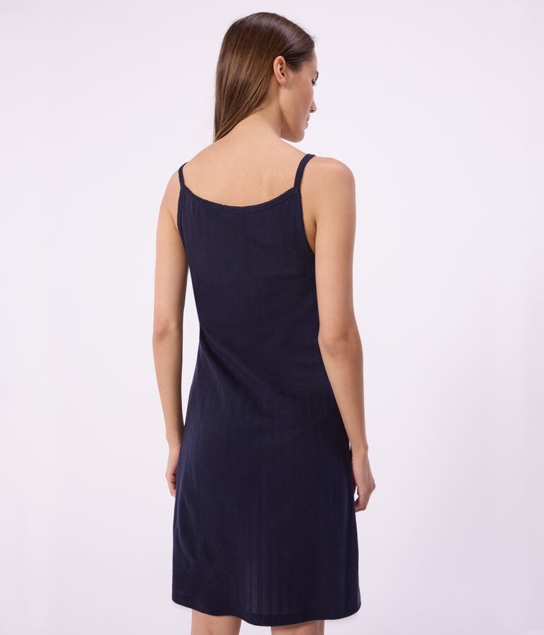 Damesnachthemd in opengewerkt katoen blauw SMOKING