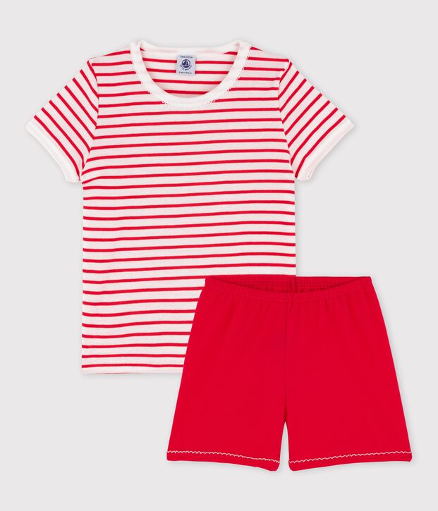 Pyjacourt &agrave; rayures petite fille en coton blanc/multicouleur