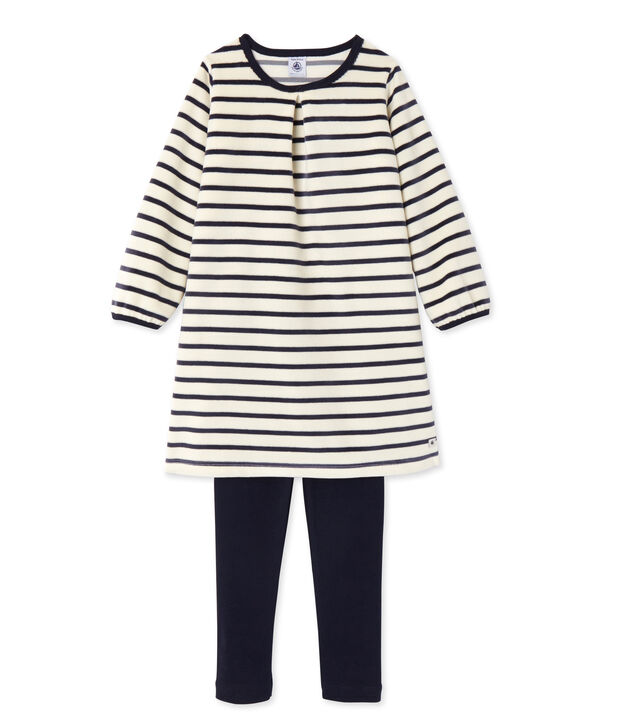 Chemise de nuit fille &agrave; bouclette velours wit/blauw