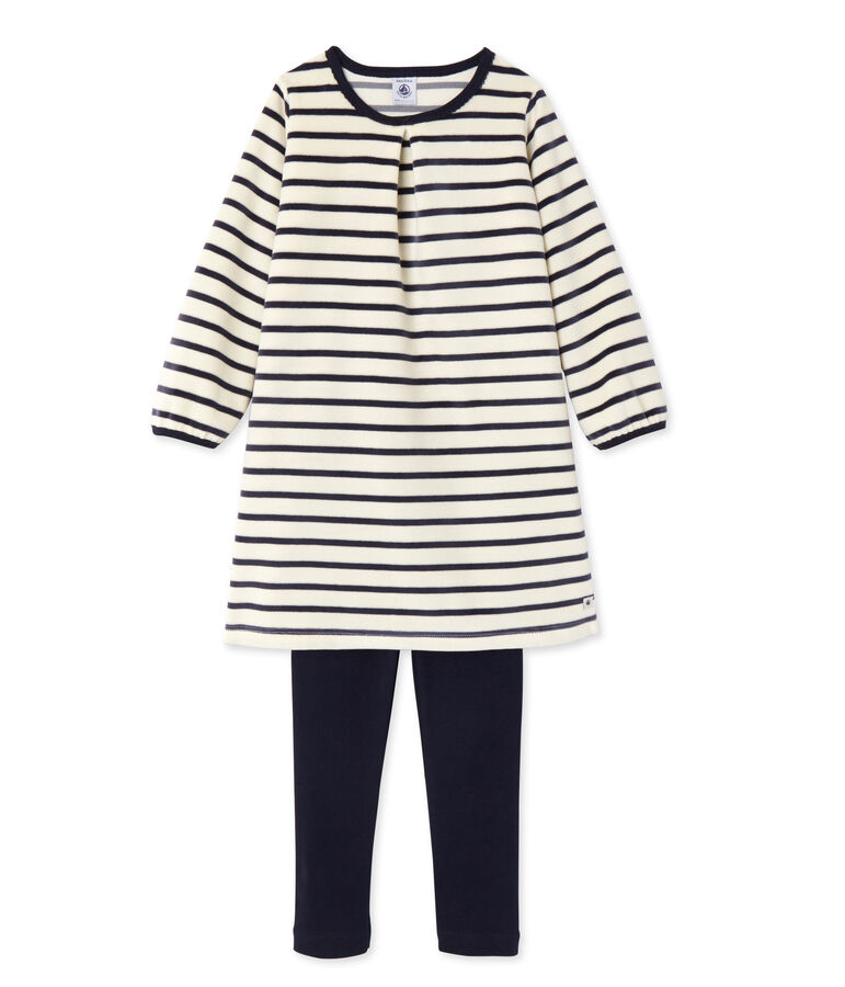 Chemise de nuit fille &agrave; bouclette velours blanc/bleu