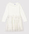 Robe manches longues coton et tulle enfant fille blanc/gris