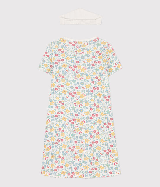 Chemise de nuit fleurs avec couronne en coton petite fille blanc MARSHMALLOW/blanc MULTICO
