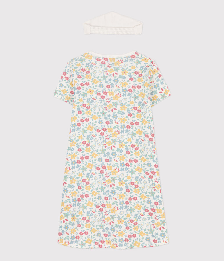 Chemise de nuit fleurs avec couronne en coton petite fille blanc/multicouleur