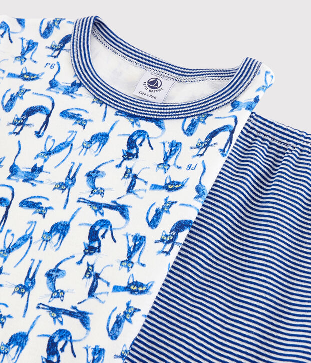 Katoenen pyjacourt met kattenprint voor jongetjes wit/multicouleur