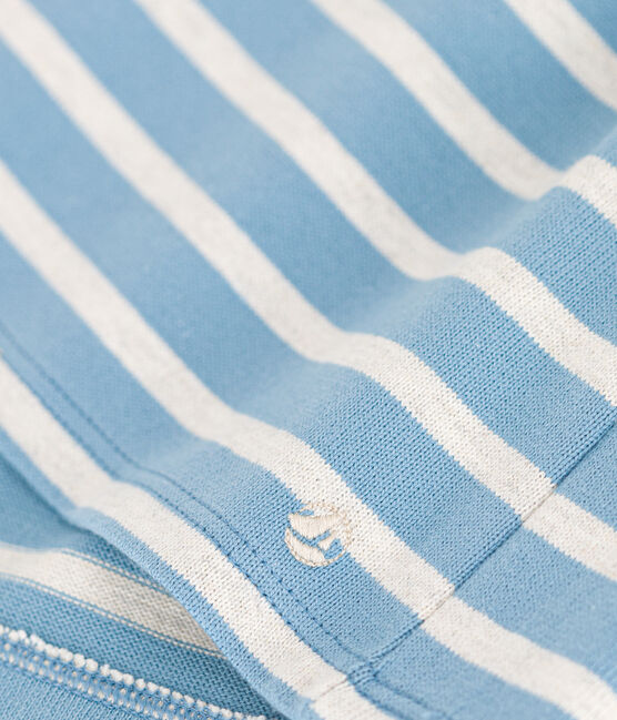 Gestreepte jurk in dik jersey met lange mouwen voor baby's AZUL/ MONTELIMAR