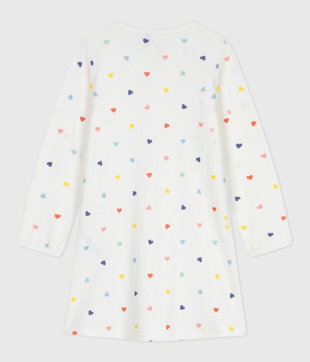 Katoenen nachthemd met lange mouwen en hartjesprint voor kinderen wit/multicouleur