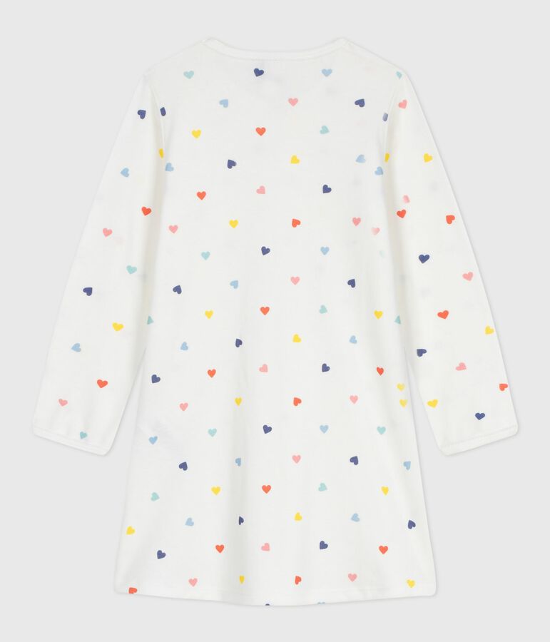 Katoenen nachthemd met lange mouwen en hartjesprint voor kinderen wit/multicouleur