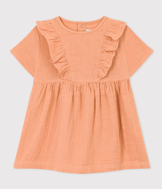 Robe manches courtes en gaze de coton bébé rose SIENNA