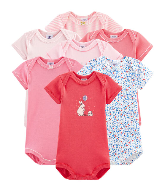 Geschenkzakje met 7 body's met korte mouwen voor babymeisjes variante 1