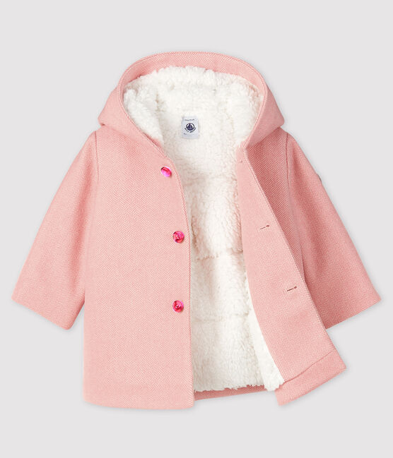 Manteau bébé fille en drap de laine rose CHEEK/blanc MARSHMALLOW