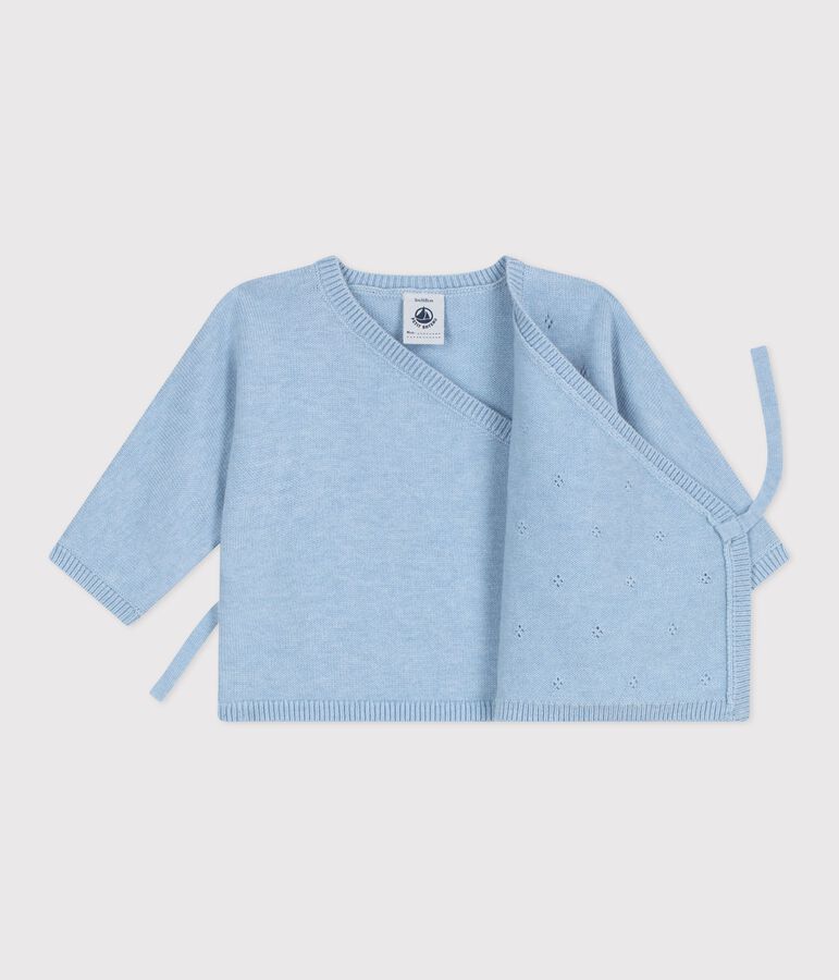 Babytruitje overslag in ajourtricot van wol en katoen blauw FLO