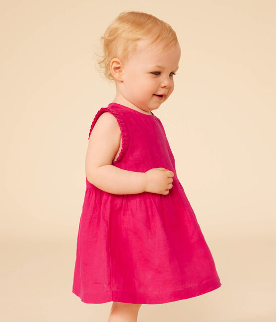 Mouwloos babyjurkje van linnen roze DELHI