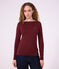 Tee-shirt femme col amiral en coton manches longues bordeaux