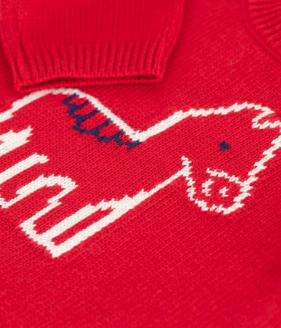 Gebreid babytruitje van wol en katoen met paardmotiefje rood TERKUIT/ AVALANCHE