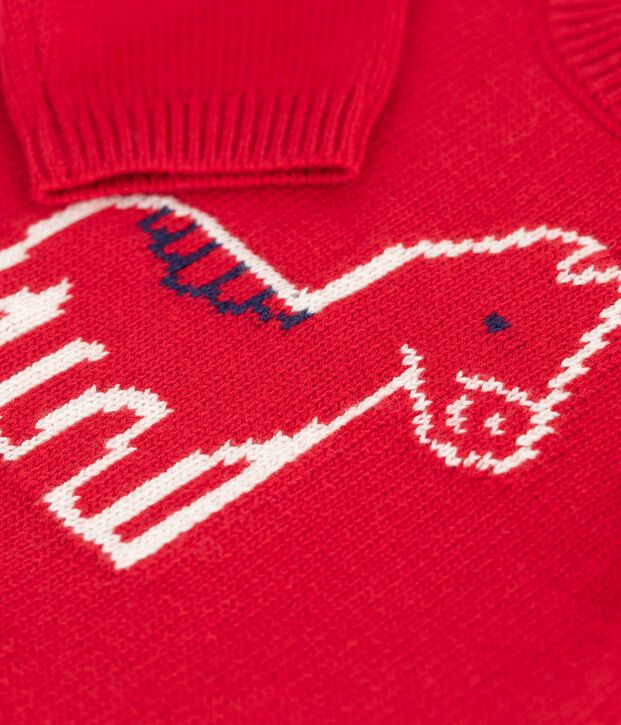 Pull b&eacute;b&eacute; en tricot laine et coton &agrave; motif cheval rouge/&eacute;cru