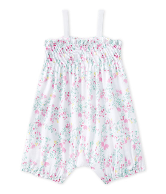 Combicourt bébé fille à smocks imprimé blanc ECUME/rose ROSE/ MULTICO