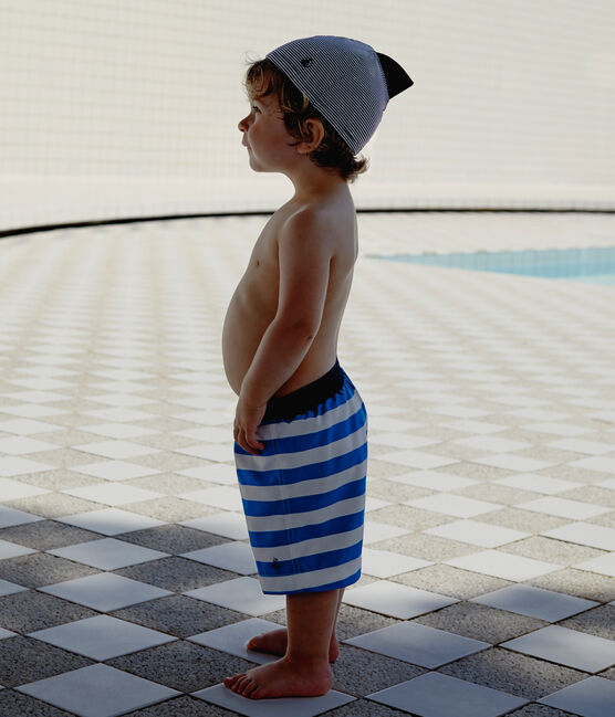 Short de plage rayé bébé garçon bleu RIYADH/blanc MARSHMALLOW