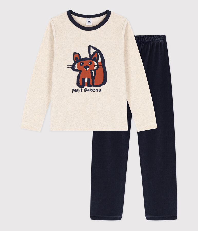 Fluwelen pyjama met vosprint voor meisjes/jongens blauw/multicouleur