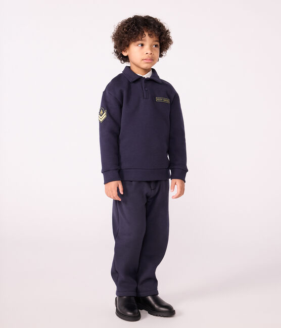 Sweatshirt esprit polo enfant en coton uni bleu SMOKING