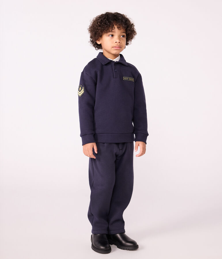 Sweatshirt esprit polo enfant en coton uni bleu