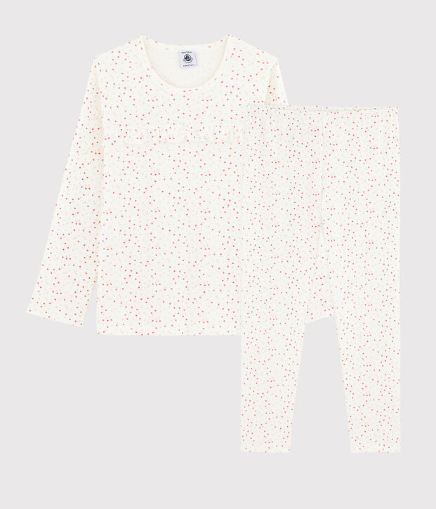 Multikleurige pyjama met stippen voor meisjes, van biologisch katoen wit/multicouleur