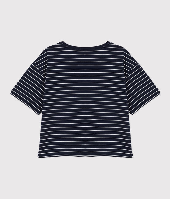 LE BOXY, T-shirt voor dames in katoen  blauw SMOKING/wit MARSHMALLOW