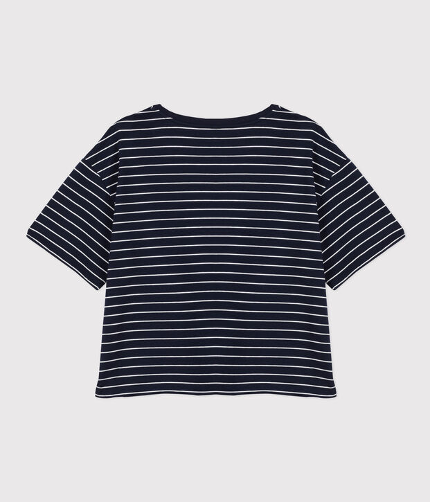 LE BOXY, T-shirt voor dames in katoen blauw/wit