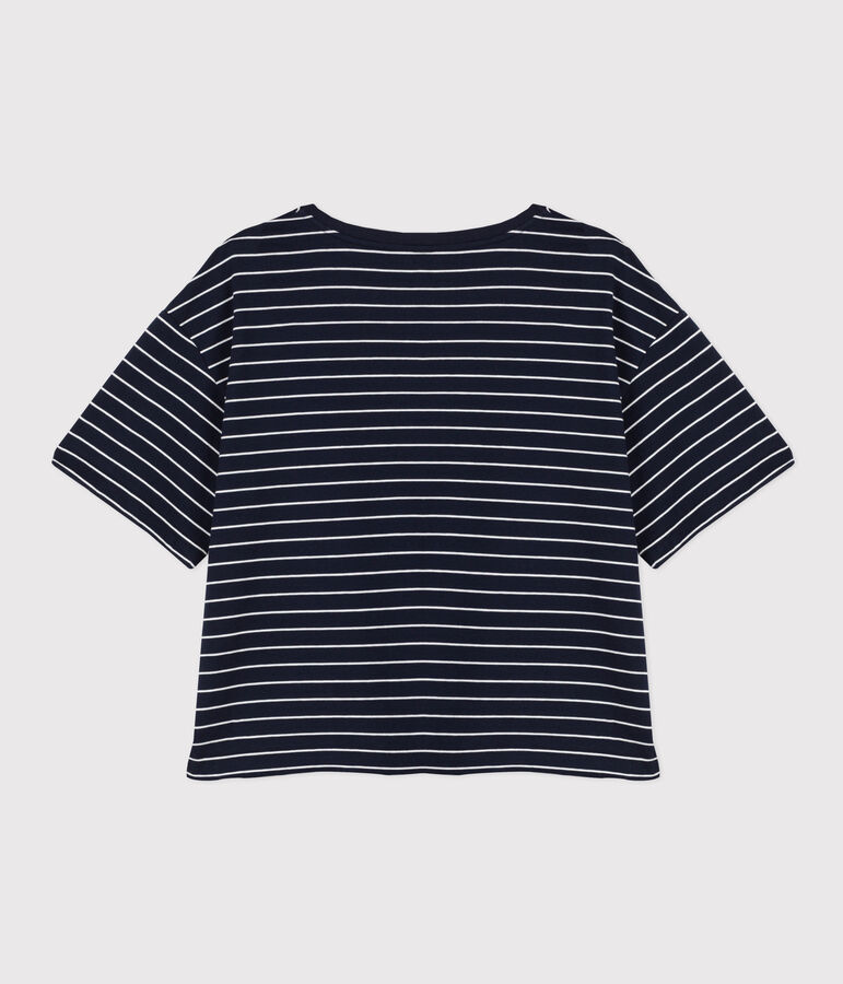 LE BOXY, T-shirt voor dames in katoen blauw/wit