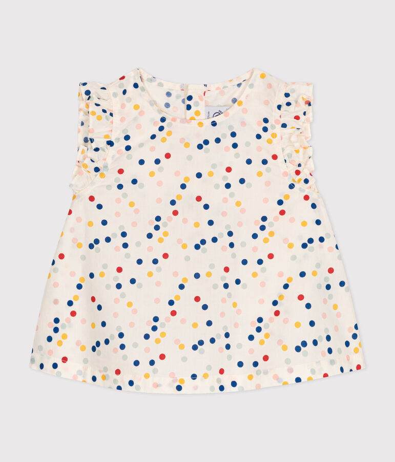 Mouwloze babyblouse van popeline wit/multicouleur