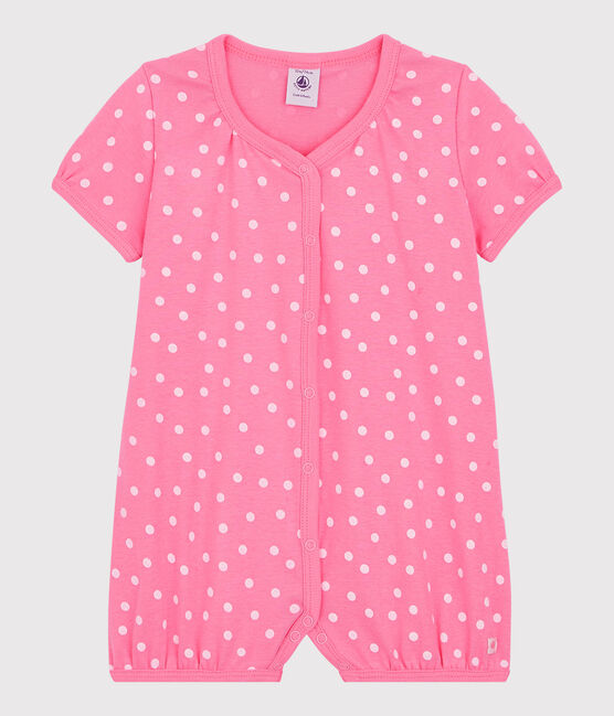 Combicourt bébé à pois en coton rose PETAL/blanc ECUME