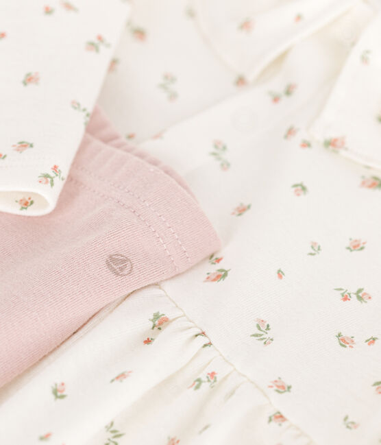 Ensemble robe manches longues et legging en coton bébé blanc MARSHMALLOW/blanc MULTICO