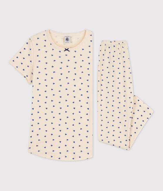 Pyjama manches courtes cœur petite fille en coton blanc AVALANCHE/ NEWBLEU