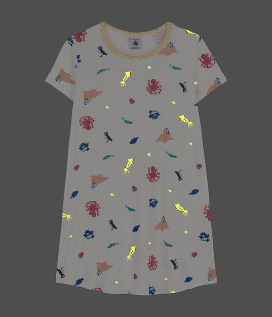 Glow in the dark nachthemd van katoen voor meisjes wit MARSHMALLOW/wit MULTICO