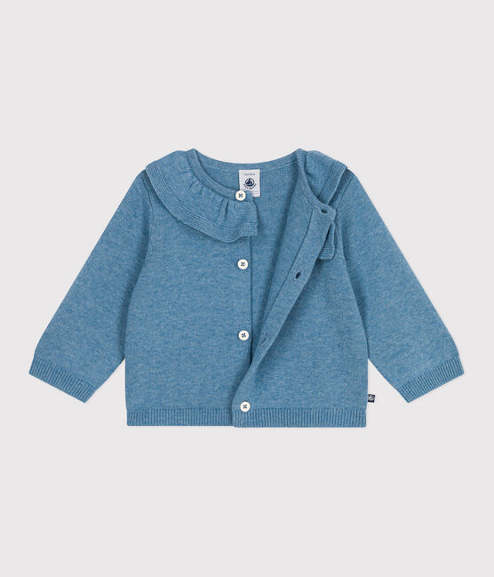 Effen babyvestje in tricot van wol en katoen met kraagje ADRIATIC