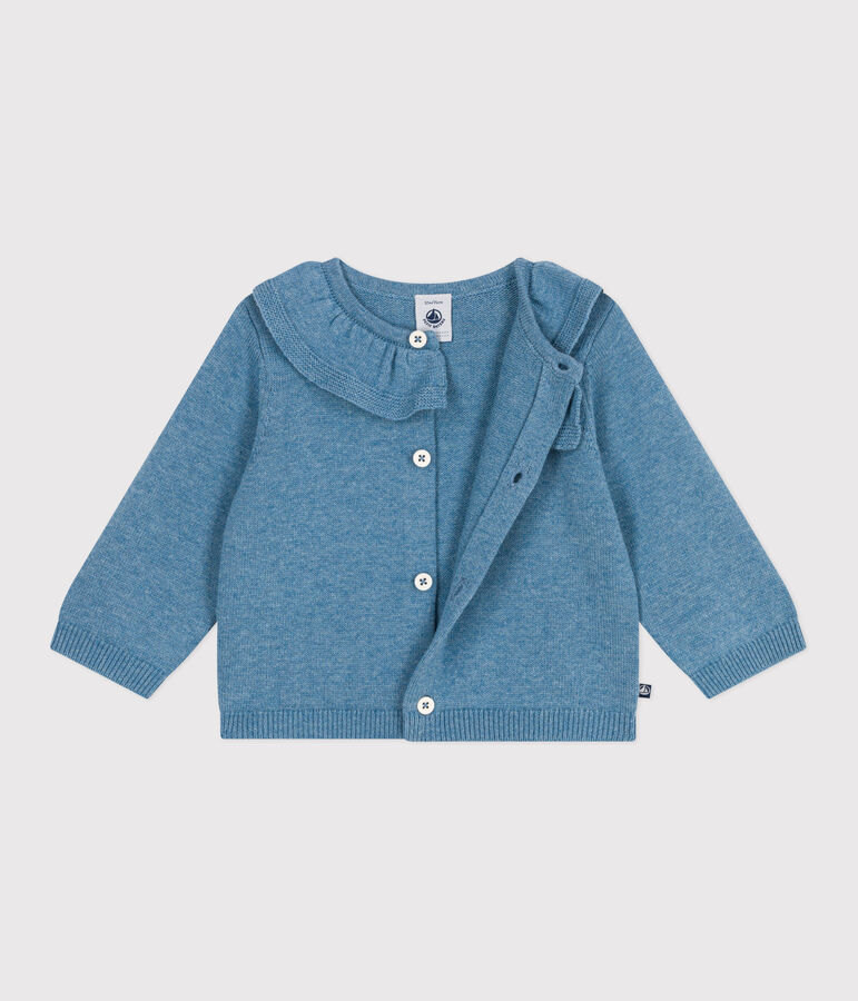 Cardigan b&eacute;b&eacute; en tricot laine et coton uni &agrave; col bleu