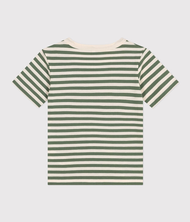 Gestreept T-shirt van lichte jersey voor jongens groen/ecru